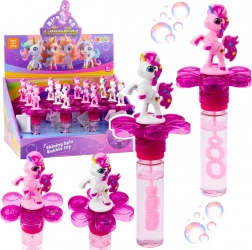 Baguette à bulles Licorne avec fleur rotative et lumière LED 20 cm