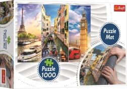 TREFL puzzle collage villes Paris–Venise–Londres 1000 pièces + tapis enroulable