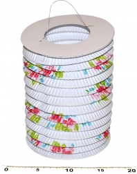 Lanterne en papier cylindre Blanc avec fleurs 15 cm