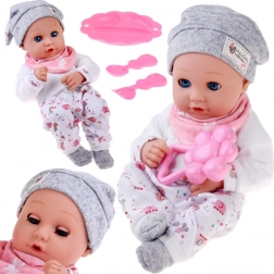 Poupée bébé 32 cm avec paupières mobiles et set de repas