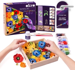 OKTO FREEDOM Kit de modelage artistique DIY fleurs avec cadre en bois 21x21 cm