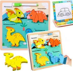 Puzzle éducatif en bois Dinosaures avec tableau à dessin
