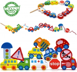 Woopie Green perles à enfiler en bois véhicules 13 pcs