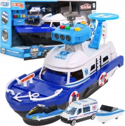 Bateau de police interactif 2 en 1 avec espace de rangement et lumières et sons