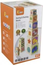 Cubes empilables en bois avec animaux, chiffres et formes VIGA