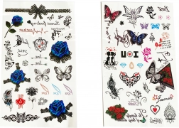 Autocollants de tatouage temporaires pour filles – assortiment de motifs, feuille 25 cm