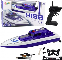 Bateau à moteur de police télécommandé bleu