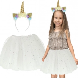 Costume de carnaval licorne – ensemble enfant avec serre-tête et jupe en tulle – Blanc