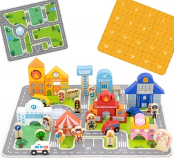 Jeu de construction en bois Ville Viga avec base puzzle et figurines