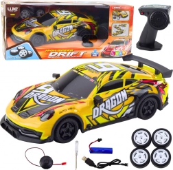 Voiture de sport RC avec carrosserie rétroéclairée et roues de drift – jaune