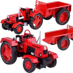 tracteur rouge en métal avec remorque 1:18 avec pneus en caoutchouc