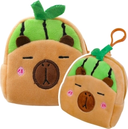 Porte-monnaie en peluche avec porte-clés capybara pastèque verte 9,5 × 8 cm