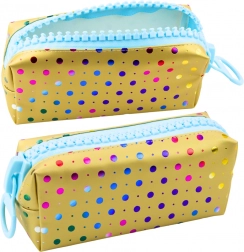 Trousse scolaire à pois colorés avec grande fermeture éclair dorée