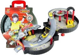 Parking à deux niveaux pour voitures dans une valise en forme de roue