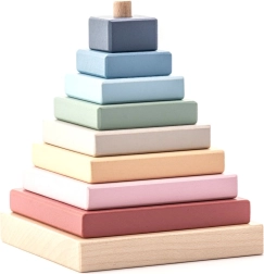 Pyramide colorée pastel Cubika – puzzle en bois 9 pièces