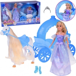 Poupée princesse avec cheval blanc et carrosse