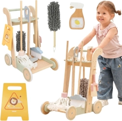 VIGA Chariot de ménage en bois avec accessoires
