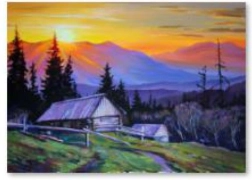 Peinture diamant – montagnes au coucher du soleil 40 × 30 cm