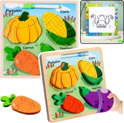 Puzzle éducatif en bois avec légumes et tableau à dessin