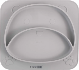 Assiette en silicone ourson avec ventouse, grise
