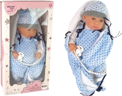 Poupée bébé réaliste 46 cm avec couverture bleue et tétine