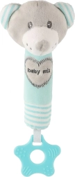 Hochet en peluche avec sifflet et anneau de dentition BABY MIX – ourson, menthe