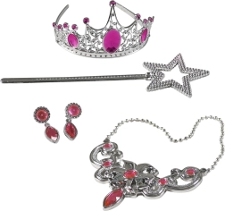 Set de princesse rose avec couronne, baguette et bijoux