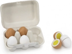Œufs en bois à découper dans un carton à œufs