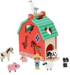 Ferme en bois avec animaux et formes à encastrer