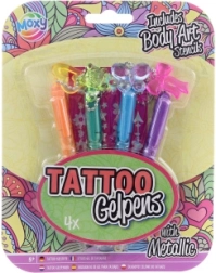 Stylos gel métallisés pour tatouages temporaires avec pochoirs, set de 4 pièces