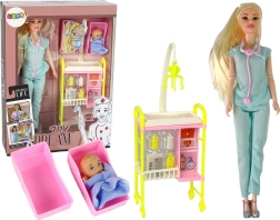 Poupée médecin avec longs cheveux et accessoires