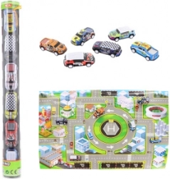Set de petites voitures en métal avec tapis de jeu
