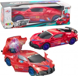 Voiture de sport avec boule LED, rotation à 360° et sons – rouge