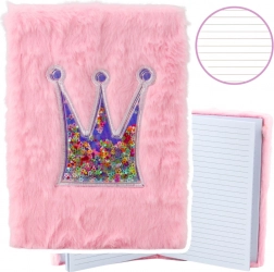 Carnet peluche Couronne avec confettis Rose A5