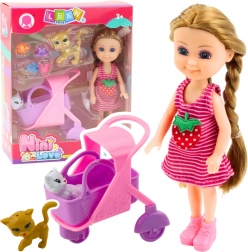 Mini poupée avec landau et chatons