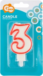 Bougie d’anniversaire chiffre 3 avec contour rouge GODAN