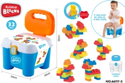ensemble de blocs de construction souples avec boîte de rangement en forme de petite chaise – bleu