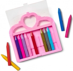 Crayons de cire pour enfants – 12 couleurs dans un étui rose avec couronne