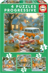 EDUCA Puzzle Ville des Lapins 4-en-1