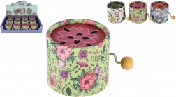 Boîte à musique à manivelle – boîte métallique au motif floral, 9 cm