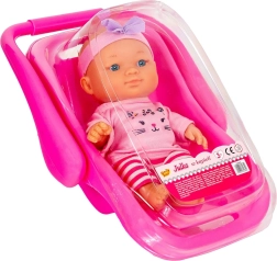 Poupée Julka dans un porte-bébé rose avec petite baignoire