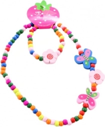 Ensemble collier et bracelet avec papillons en perles de bois