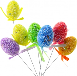 Oeufs de Pâques sur pique avec petit ruban, ensemble coloré 6 pcs