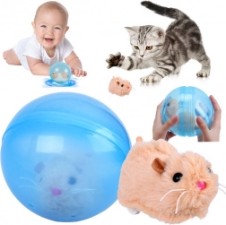 Hamster en peluche interactif dans une balle bleue – jouet amusant pour enfants et animaux de compagnie