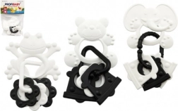 Anneau de dentition animaux avec breloques, noir et blanc, 9 cm