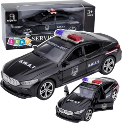 Voiture de police SWAT avec lumières et sons, portes ouvrantes, noire
