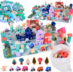 Set en bois pastel Ville avec tapis de jeu puzzle