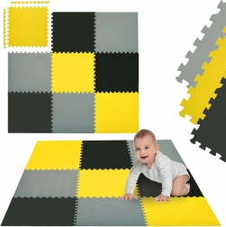 Tapis de jeu en mousse HUMBI 180 × 180 cm, 9 pièces, imperméable, jaune/gris/noir