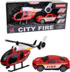 Hélicoptère avec camion de pompiers