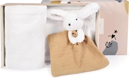 Coffret cadeau Lapin Heureux plaid et doudou beige